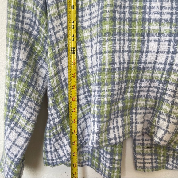 Women’s Colorful Plaid Hourglass Blazer Green Blue White w Checkered Pockets S - Picture 8 of 12